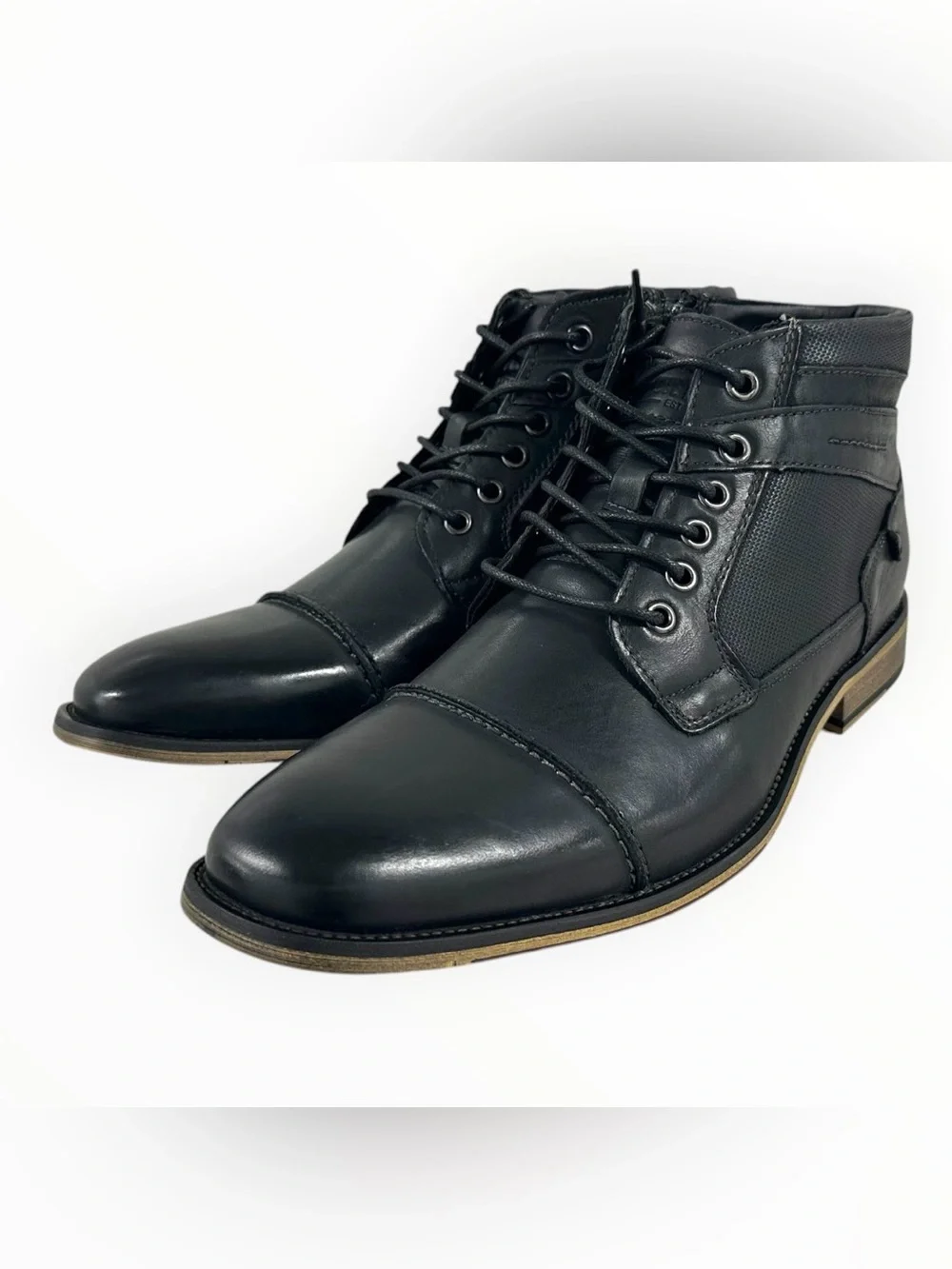 Steve Madden Jotter Men’s Black Leather Cap Toe Ankle Boots Size 10 New Box